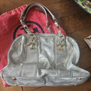 Tory Burch Nico East West Distressed Gold Leather Shoulder Tote $545